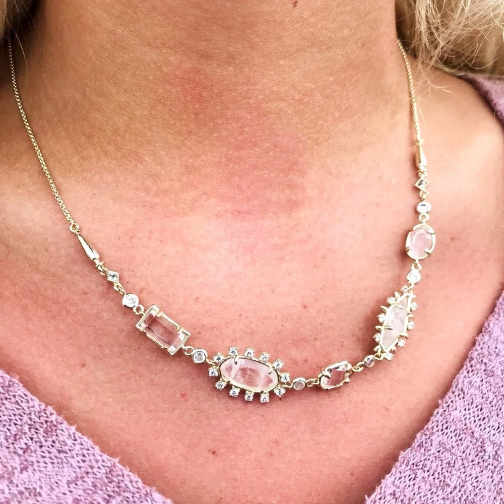 KENDRA SCOTT June Gold Clear White Crystal Mix Necklace